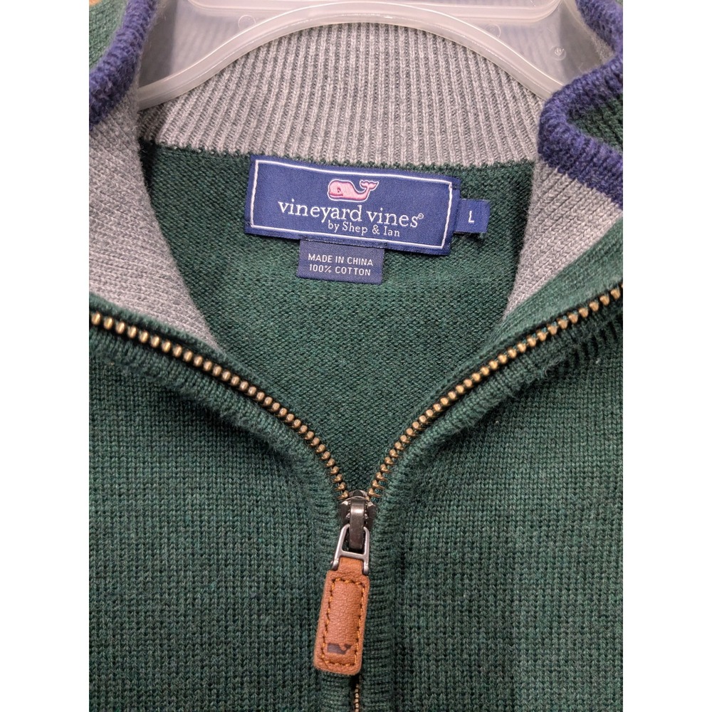 Vineyard Vines Mens Large Green 100% Cotton Quarter Zip Pullover Sweater 1E0284 - Picture 3 of 6